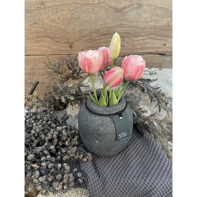 Still # 3956 - Donkergrijze vaas - aardewerk - 12 x 12 cm - serie "Grey"