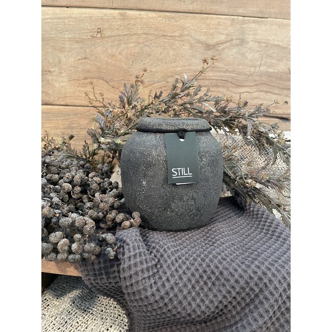 Still # 3956 - Donkergrijze vaas - aardewerk - 12 x 12 cm - serie "Grey"