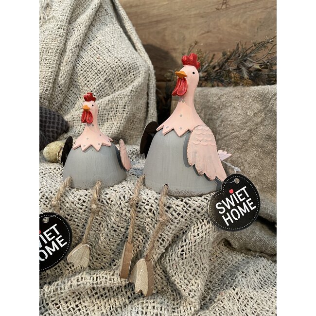 Zittende metalen kip "Sago" - 8 x 12 cm