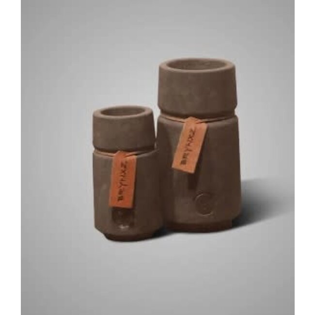 Brynxz Cylinder waxinelichthouder - aardewerk met leren touw - Majestic Brown - kleinste