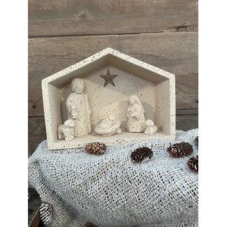 Aardewerk kerststal beige - 24x10x18cm
