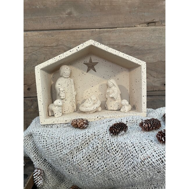 Aardewerk kerststal beige - 24x10x18cm