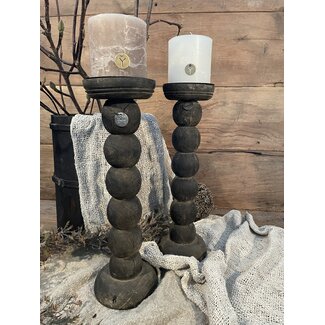 # wordt niet verzonden - Donkere houten kandelaar "Bobbin" 43 cm - per stuk