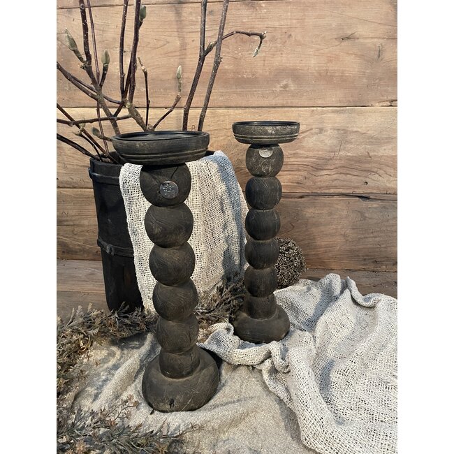 Donkere houten kandelaar "Bobbin" 43 cm - per stuk