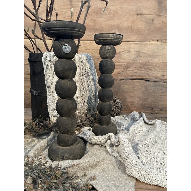 Donkere houten kandelaar "Bobbin" 43 cm - per stuk