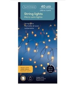 Micro LED stringlights steady BO binnen - 195 cm - koper/klassiek warm