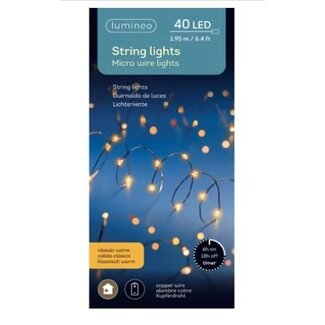 Micro LED stringlights steady BO binnen - 195 cm - koper/klassiek warm