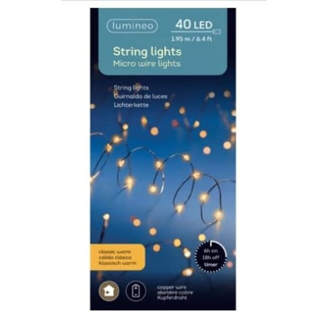 # Micro LED stringlights steady BO binnen - 195 cm - koper/klassiek warm