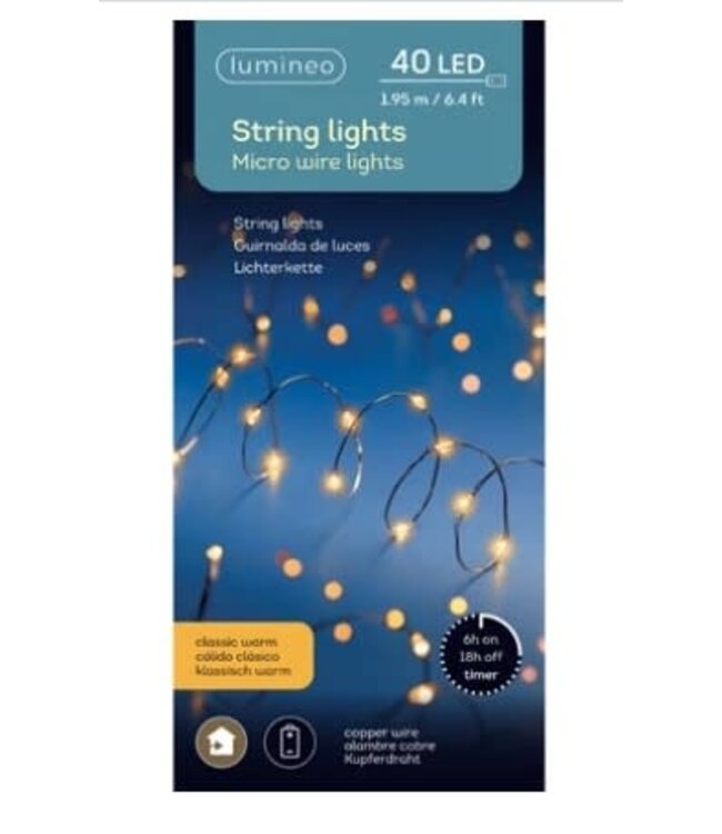 Micro LED stringlights steady BO binnen - 195 cm - koper/klassiek warm