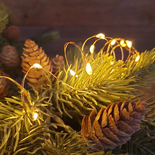 Micro LED stringlights steady BO binnen - 195 cm - koper - klassiek warm
