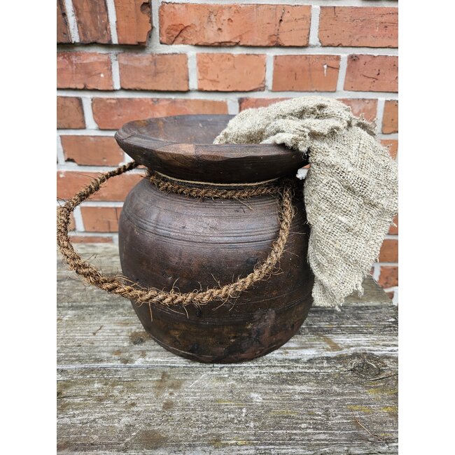 Nepalese houten vaas - 28 - 23 x 23 cm