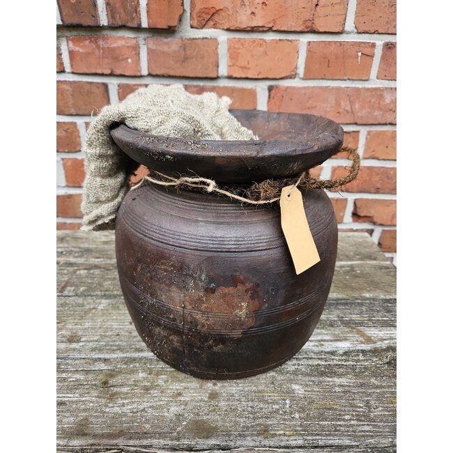 Nepalese houten vaas - 28 - 23 x 23 cm