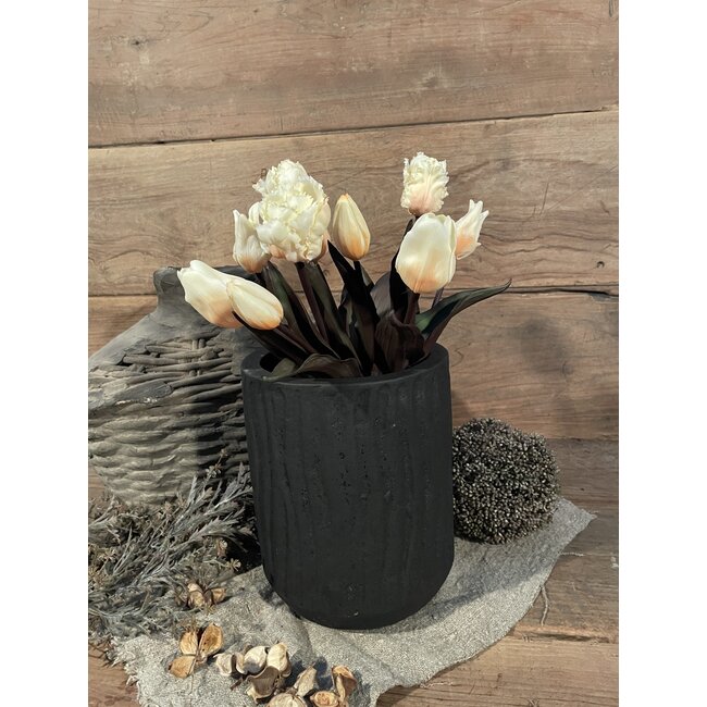Still wordt niet verzonden - 31126 - Zwarte bloempot met structuur 22 cm - Black Series