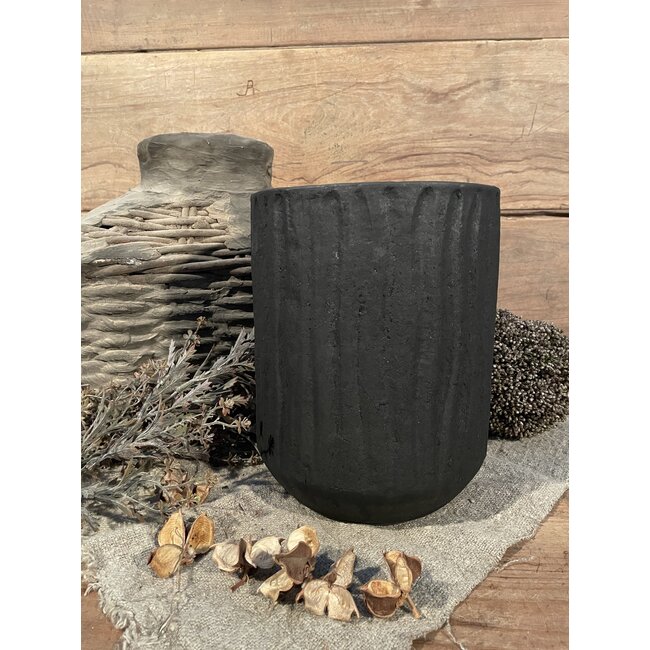 Still wordt niet verzonden - 31126 - Zwarte bloempot met structuur 22 cm - Black Series
