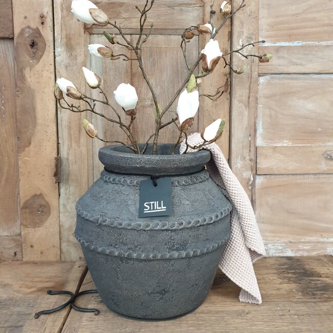 Still # 3904 - Grijs gemeleerde bloempot - aardewerk - 28 x 27 cm - Serie "Grey"