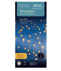 Micro LED stringlights steady BO binnen - 295 cm - koper klassiek warm