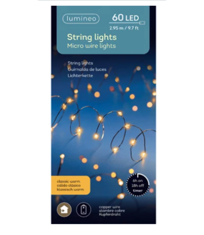 Micro LED stringlights steady BO binnen - 295 cm - koper klassiek warm