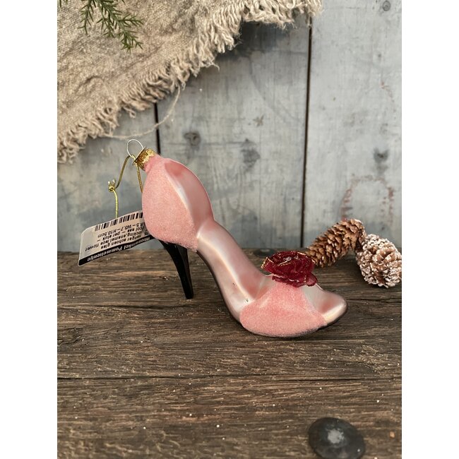 Hanger schoen glas flocking,enamel lace flower 2col ass - per stuk - L9.5-W3.7-H10.5cm