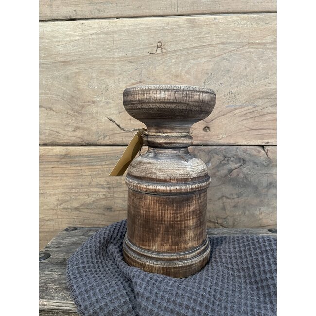 Houten kandelaar - 11 x 20 cm - kleur kan afwijken