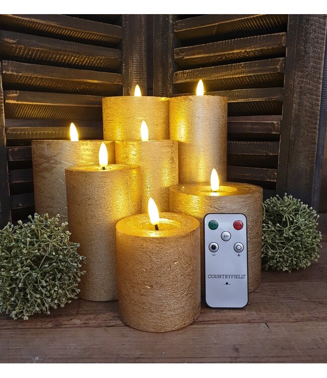 Countryfield Stompkaars rustiek Ø10CM LED ro Lyon M goud-L10B10H15CM