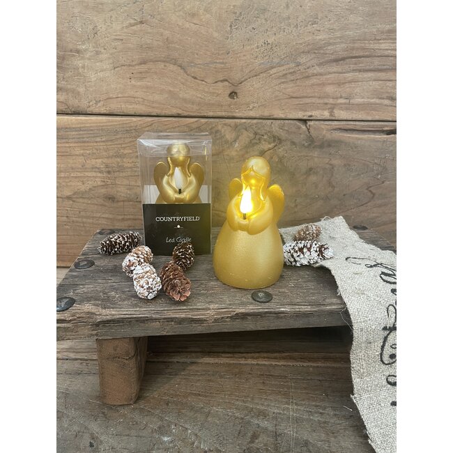 Countryfield Engel kaars LED Lyon S goud - 11 cm