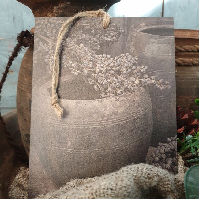 Decobordje - houten potten dadels- hout aan touw - 15 x 1 x 21 cm