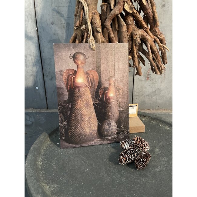Decobordje - kerstengels- hout aan touw - 15 x 1 x 21 cm