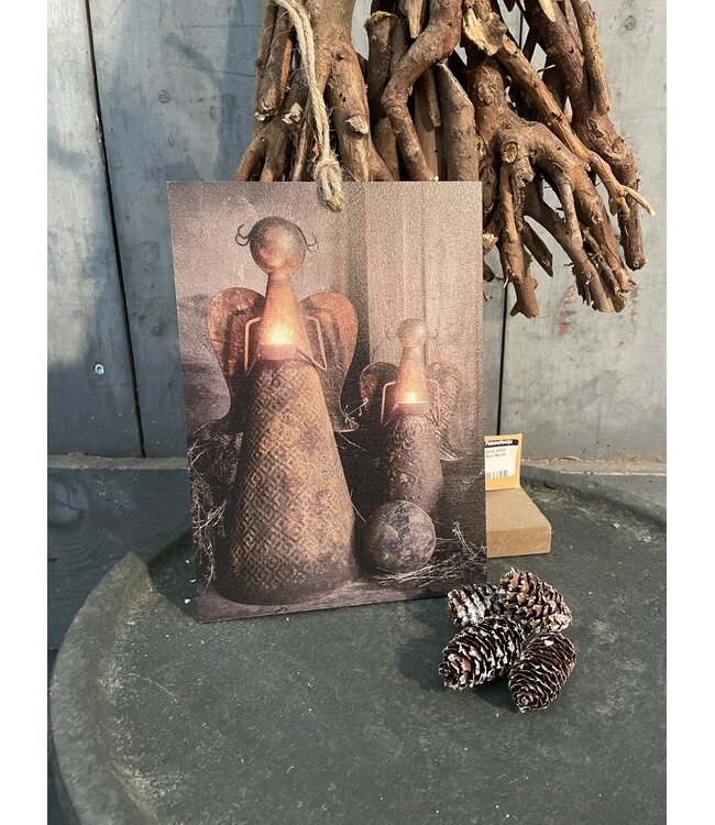 ### Decobordje - kerstengels- hout aan touw - 15 x 1 x 21 cm