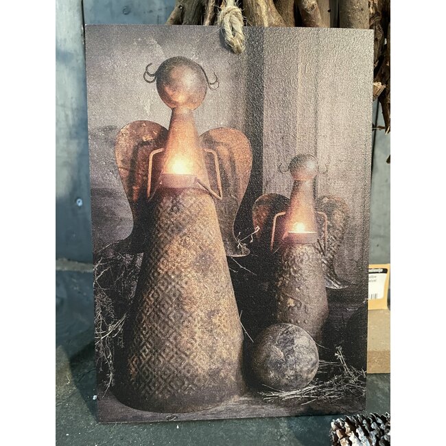 # Decobordje - kerstengels- hout aan touw - 15 x 1 x 21 cm