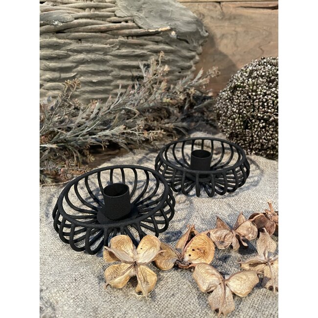 Zwart metalen blaker/kandelaar - 11 x 11 x 4