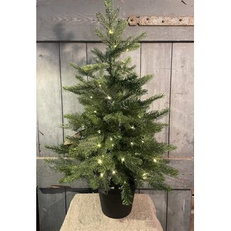 # 680299 - Kerstboom kunst in pot - buiten - met 80 lampjes - 90cm hoog - werkt op batterij