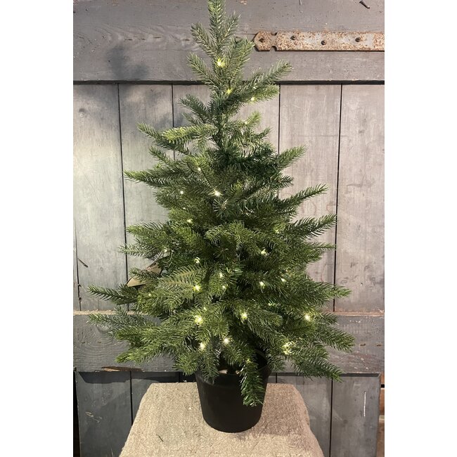 # 680299 - Kerstboom kunst in pot - buiten - met 80 lampjes - 90cm hoog - werkt op batterij