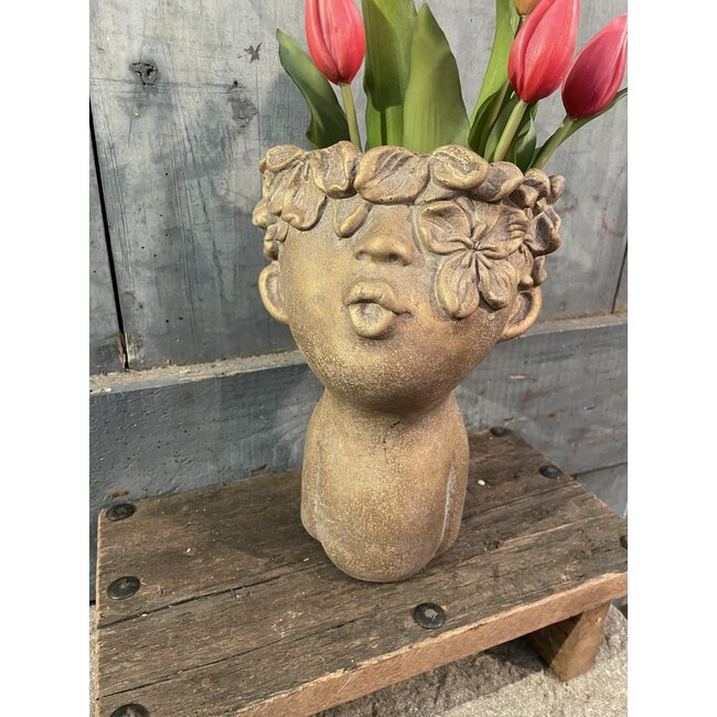 # Planter Face Concrete Gold 17.5x17x25.5cm
