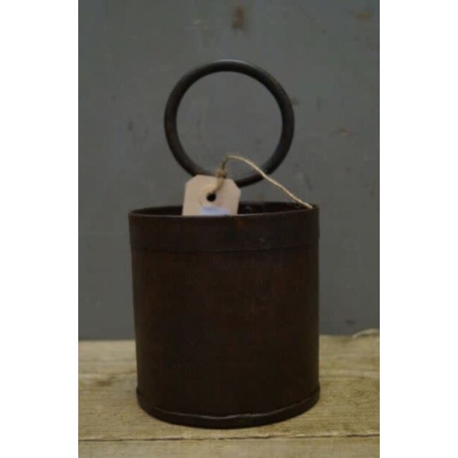 F726 - Oude fleshouder - metaal - donkerbruin - 11 x 11 x 20 cm (incl. ring van 9 cm)