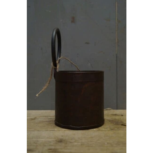 F726 - Oude fleshouder - metaal - donkerbruin - 11 x 11 x 20 cm (incl. ring van 9 cm)