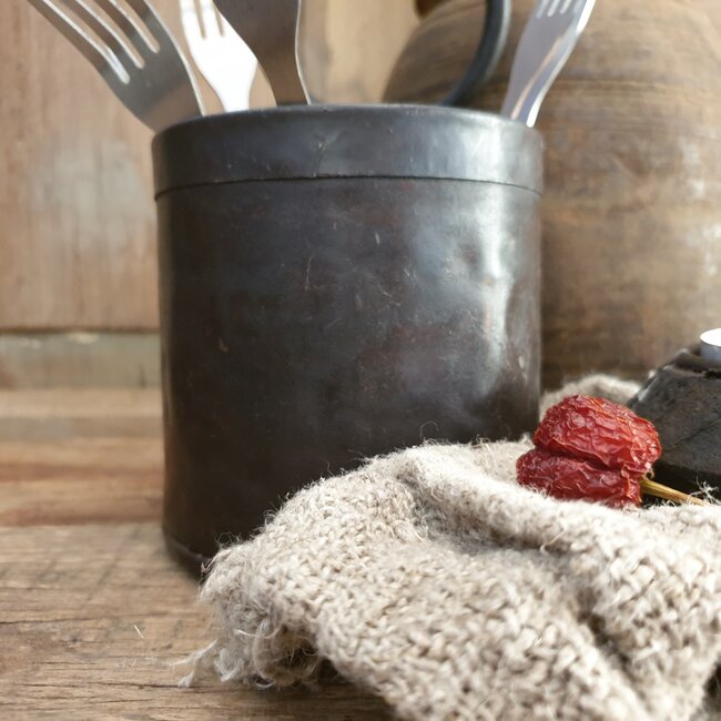 F726 - Oude fleshouder - metaal - donkerbruin - 11 x 11 x 20 cm (incl. ring van 9 cm)