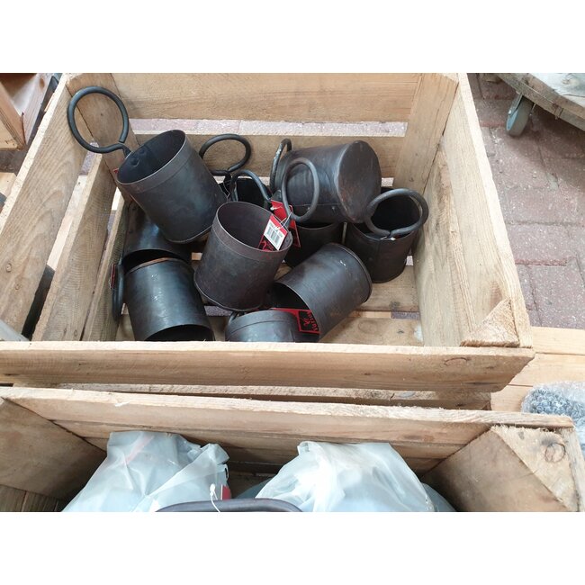 F726 - Oude fleshouder - metaal - donkerbruin - 11 x 11 x 20 cm (incl. ring van 9 cm)