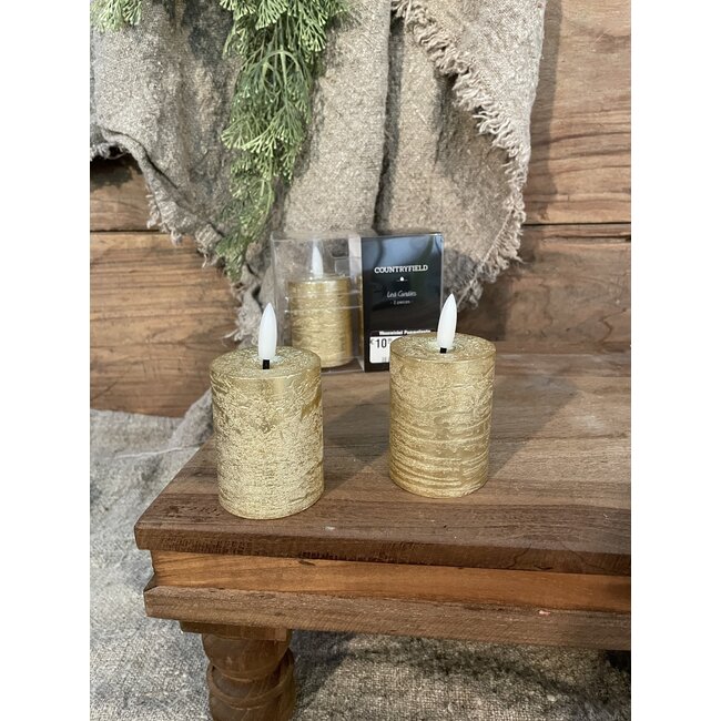 Countryfield # set van 2 Stompkaars Ø5CM LED ro Lyon s2 goud-L5B5H9CM