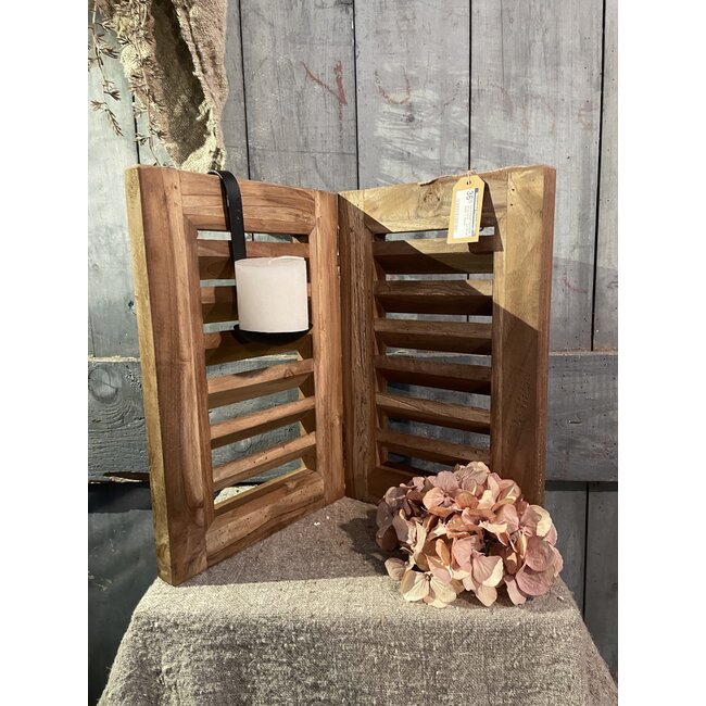 Houte dubbel louvreluik - 40 cm hoog - 2 x 26 cm breed - naturel