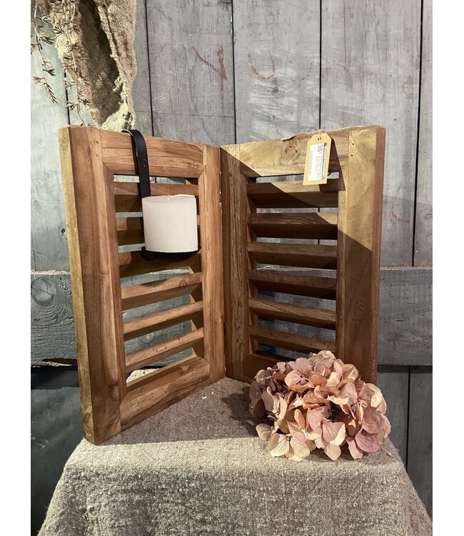 Houte dubbel louvreluik - 40 cm hoog - 2 x 26 cm breed - naturel