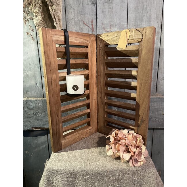 Houte dubbel louvreluik - 50 cm hoog - 2 x 26 cm breed - naturel