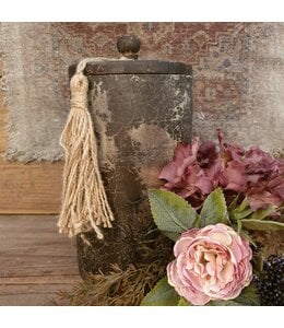 ## wordt niet verzonden - Houten pot met kwast - hoog - 14 x 14 x 23 cm - excl. deco - grey finish