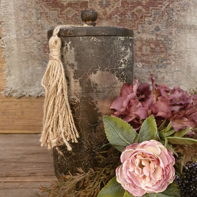 Houten pot met kwast - hoog - 14 x 14 x 23 cm - excl. deco