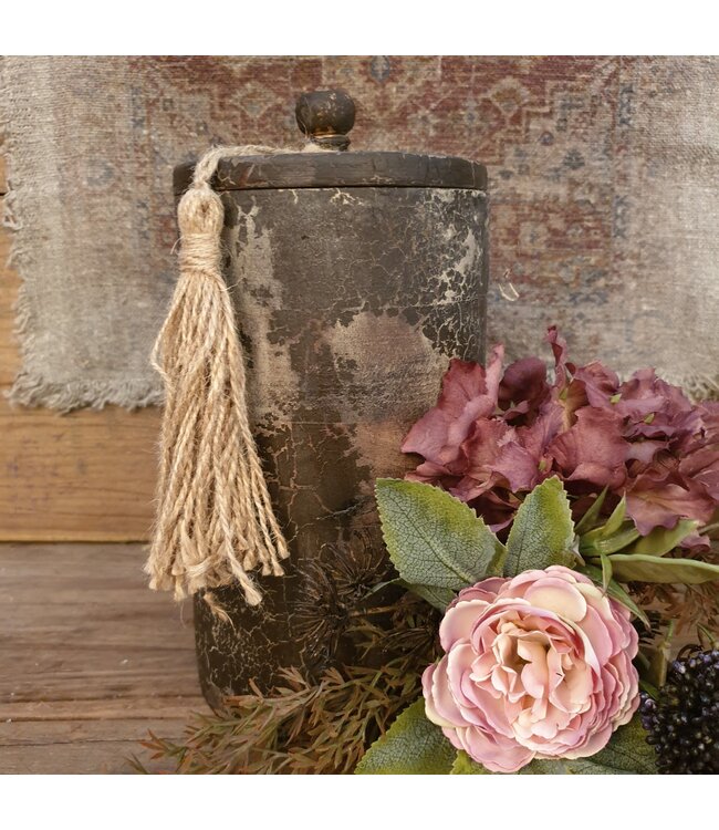## wordt niet verzonden - Houten pot met kwast - hoog - 14 x 14 x 23 cm - excl. deco - grey finish
