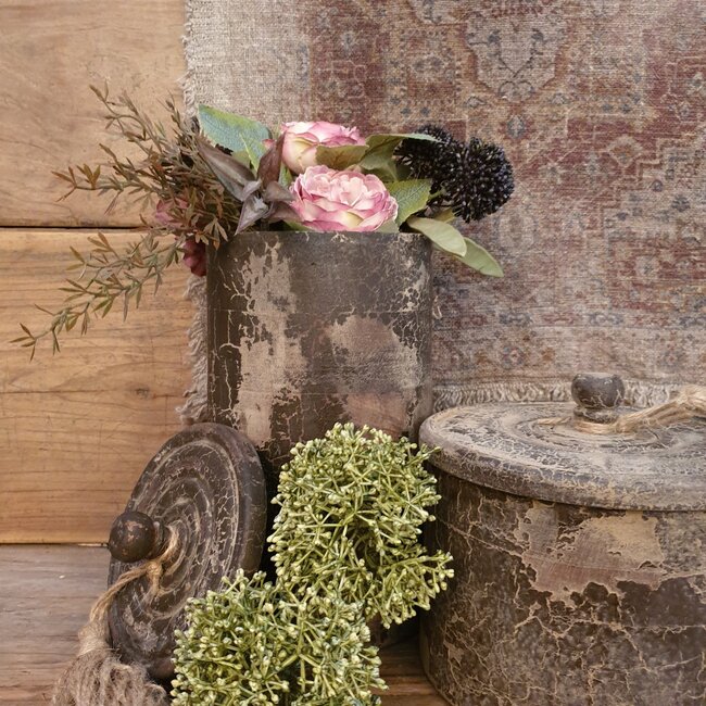 ## wordt niet verzonden - Houten pot met kwast - hoog - 14 x 14 x 23 cm - excl. deco - grey finish