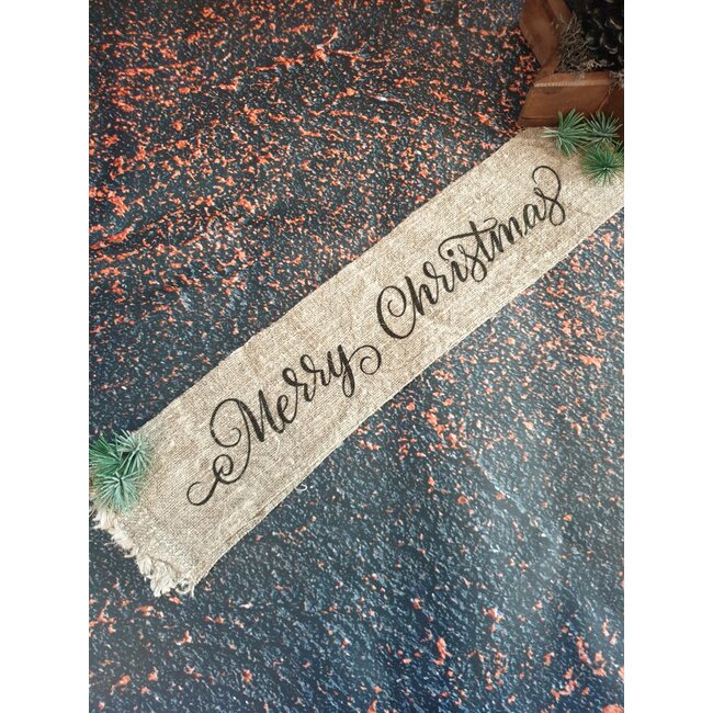 Kerst lint Merry Christmas - shabby - 10 cm breed x 100 cm lang