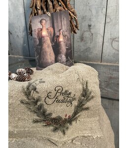 ## Shabby doek 30x45cm Prettige Feestdagen krans kleur