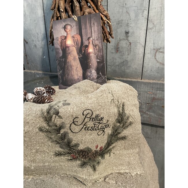 # Shabby doek 30x45cm Prettige Feestdagen krans kleur