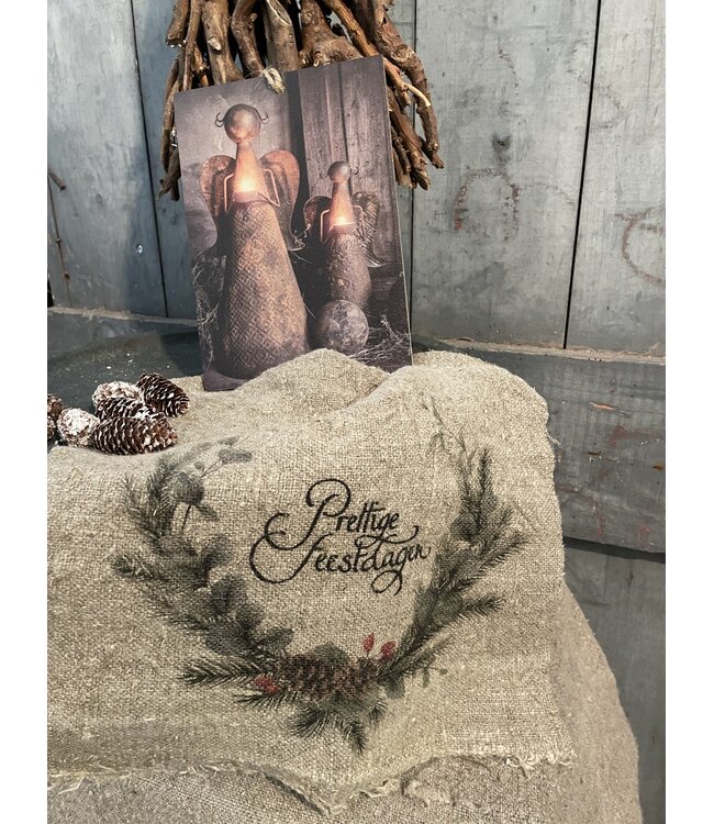 ### Shabby doek 30x45cm Prettige Feestdagen krans kleur