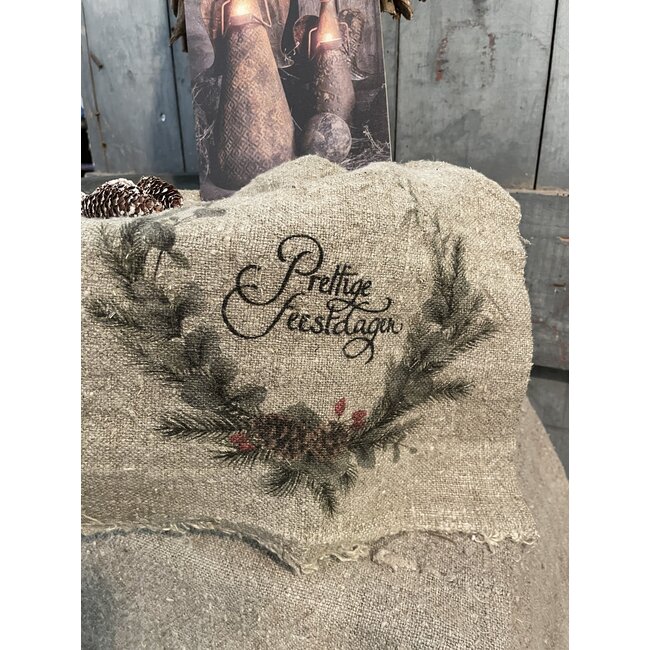 # Shabby doek 30x45cm Prettige Feestdagen krans kleur